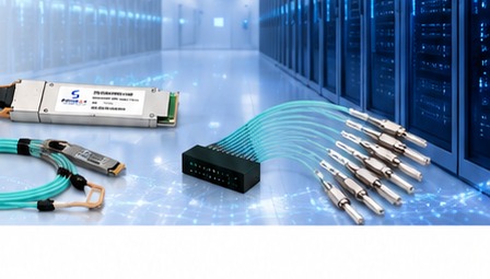 Shinray optical connectivity products: 800G OSFP transceiver, 800G AOC and PM Fiber Array